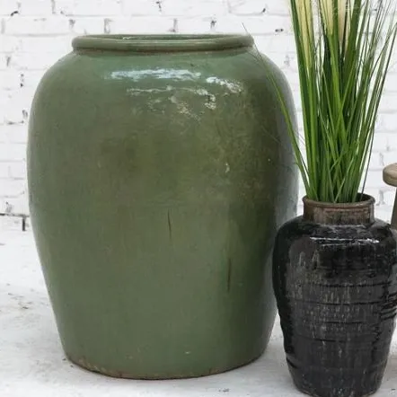 Chinese antique crackle green glazed large pottery pot