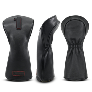Housse de protection pour driver de golf en cuir véritable grainé, en cuir de vachette noir, en stock - Product Image 2