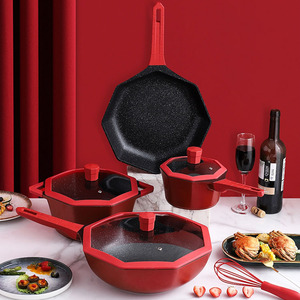 Sanière — ensemble d'ustensiles de cuisine en Aluminium moulé sous pression, 7 pièces, couleur rouge, vente en gros - Product Image 1