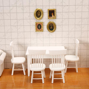 1:12 miniatura DIY bolsillo blanco Silla de seda de bambú traje mesa de madera modelo de juguete para decoración de casa de muñecas estilo restaurante - Product Image 2