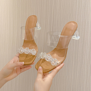 Nuevas Sandalias de Verano 2024 con Tacón de Cristal, Diseño Floral Transparente, Alturas de 5cm, 7cm y 9cm, Malla Antideslizante para Primavera - Product Image 4