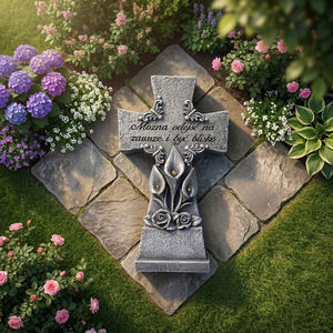 Cross <strong>Memorial</strong> Stone with Calla Lily and Rose, Religious Grave Marker, <strong>Garden</strong> <strong>Memorial</strong> <strong>Plaque</strong> for Loved One, Sympathy Gift - Product Image 3