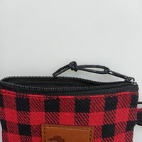 Bolsa con Cierre de Cremallera a Cuadros Rojos y Negros Personalizada con Parche de Cuero PU Grabado, Monedero Pequeño para Regalo Promocional