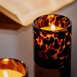 Wholesale Coloured Decorative Home Wedding Cup Marble Pattern Glass Candle Jar