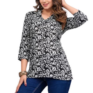 Chemisier imprimé coupe ample pour femmes chemise toutes saisons bureau Style décontracté haut imprimé léger toutes saisons pour l'automne - Product Image 1