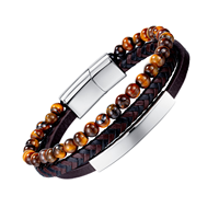 Bracelet et jonc de mode multicouche perlé pour homme, bijoux de mode pour homme, bracelet œil de tigre, accessoires pour homme