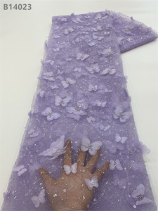 Chocoo Chất Lượng Cao 3D Bướm Nigeria Thêu Đính Cườm Ren Vải Đào Sequin Lưới Chất Liệu Ren - Product Image 5