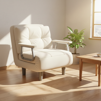 Sofá Cama Plegable con Estructura de Madera y Cuero Extensible Versátil, Brazos Abocinados sin Respaldo para Salas de Estar, Balcones y Apartamentos Pequeños