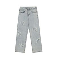 Pantalon en denim de rue haute avec logo personnalisé Pantalon en laine avec empiècement lavé Pantalon décontracté pour hommes Vêtements Vente en gros fabricant OEM