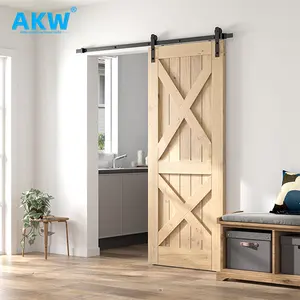 Akw Heavy Duty Modern Style Interior Sturdy Barn Doors Rail Hanging Slide Single Track Sliding Doors Hardware Systems Kits