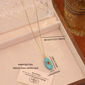 Collana con Ciondolo in Pietra Naturale Ovale e Zirconi, Gioielli Trendy in Acciaio Inossidabile <span class=keywords><strong>2026</strong></span>, Bigiotteria di Alta Moda per Donne TGXL11472 - Product Image 2