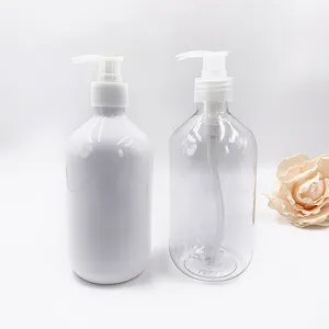 Toptan 100ml 200ml 500ml şampuanlık Amber Boston PET şişe lüks beyaz plastik boş pompalı losyon şişeleri