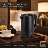 Bouilloire électrique portable sans fil à double paroi de 0,8 L en acier inoxydable avec chauffe-eau et théière pour la maison ou l'hôtel
