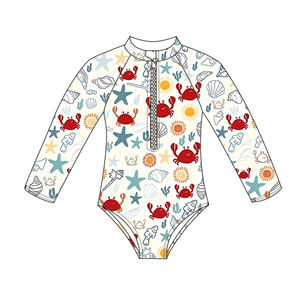 Fábrica Niños Niñas Trajes de baño Personalizado Playa Coco <span class=keywords><strong>Palma</strong></span> Estampado Manga larga Cremallera Body Bikinis Traje de baño - Product Image 3