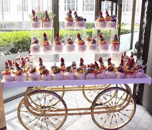 Hot Sale Modern Style Desert Cart Wedding Decoration With Metal Flower And Candy Cart