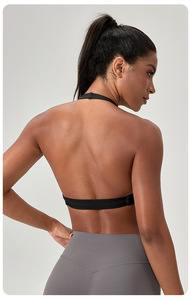 Wholesale Sexy Halter Backless Yoga Bra Twist Front Sports Bra Removable Padding Deep V Neck Pilates Gym Workout Crop Top - Product Image 2