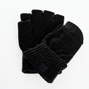Black <b>Wool</b> Knitted Elastic Wrist-Length Fingerless <b>Gloves</b> Thermal Casual Winter Wear Plain Style Custom Design - Product Image 1