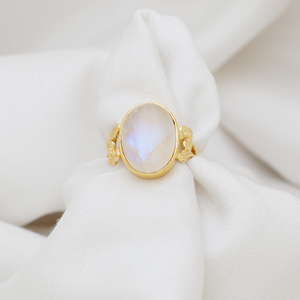 เครื่องประดับแฟชั่นใหม่พลอยมูนสโตนสีรุ้งธรรมชาติ925เงินสเตอร์ลิงแหวนชุบทอง18K ทำด้วยมือแหวนวินเทจ - Product Image 2