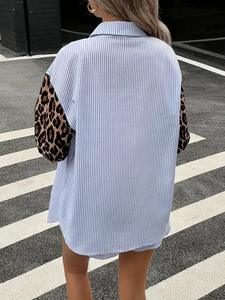 Großhandel Hochwertige Westliche Boutique Mode Trendiges Leoparden-Streifenmuster Lässiges Langarm-Damenhemd - Product Image 5