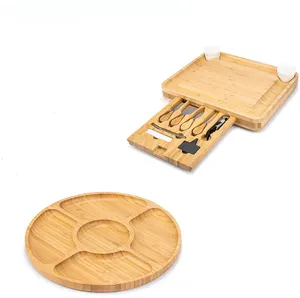Bamboo Cheese Board Wood and Knife Set Wood Charcuterie Platter for cheese