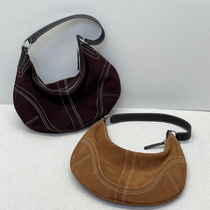 Personalizado al por mayor bolso de cuero fabricantes OEM señora Vintage Frosted Suede cuero genuino sillín axila bolsos de hombro para las mujeres - Product Image 2