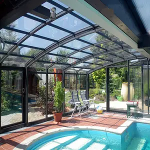 Piscina de vidro curvado para salas de sol do jardim