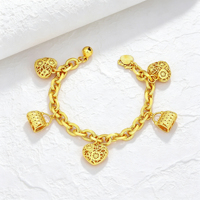 Gelang Liontin Hati Berlapis Emas 24K dari JXX Jewelry, Rantai Cuban Link, Perhiasan Fashion untuk Wanita