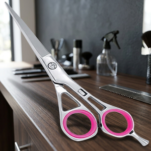 Ciseaux de coiffure professionnels en acier inoxydable de qualité supérieure, à lame dentelée, avec manche long, pour droitiers, vente en gros - Product Image 4