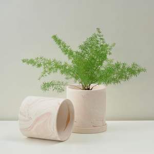 Pots de plantes en céramique 2+4 pouces, écologiques, durables, design moderne pour intérieur, avec trou de drainage et soucoupe, pour la maison et le bureau (rose) - Product Image 1