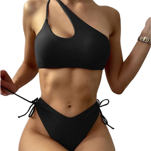 Conjunto de Bikini de 2 Piezas con Tanga Sólida para Mujer, Traje de Baño Ecológico 2024 para Playa - Product Image 1