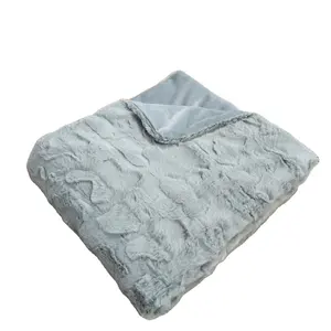 Hot Selling Grey Blanket For Winter Flannel Fleece Embossed Super Soft Custom Fluffy Blanket