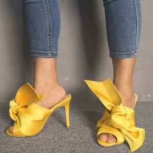 Sandales à enfiler pour femmes, grande taille 47, avec large nœud, bout rond ouvert, talon fin, chaussures d'été habillées, mules mode - Product Image 1