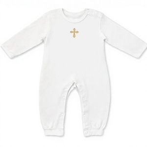 Детский комбинезон для крещения Pinuotu, белый, вязаный, цельный, с вышитым крестом, 100% хлопок, машинная стирка - Product Image 1