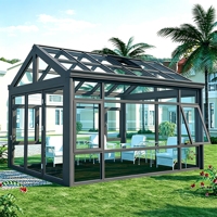 Grande véranda moderne en alliage d'aluminium pour villa - Personnalisable, double vitrage trempé, extérieur attaché à la maison, plusieurs fenêtres
