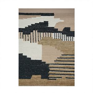 Alfombra Durrie de Lana Hecha a Mano, Moderna, Abstracta, de Tejido Plano, con Patrón Geométrico, Ecológica, Apta para Mascotas, Beige y Negro - Product Image 1