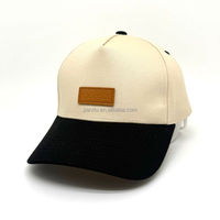 Gorra de camionero PAN DU personalizada con parche de cuero grabado, bicolor, 100% algodón twill, sin estructura, estilo Dad Hat, gorra de béisbol ajustable