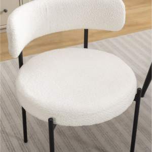 DB Burbank <b>Set</b> <b>of</b> <b>2</b> White Modern Round Boucle <b>Dining</b> <b>Chairs</b> - Product Image 4