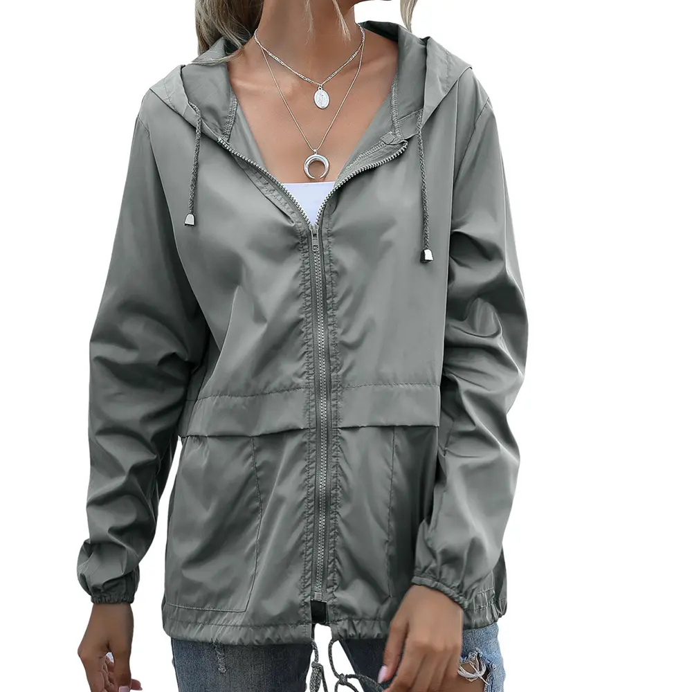 Wholesale high custom LOGO high quality women's zipper hoodie lightweight outdoor hiking raincoat jacket
