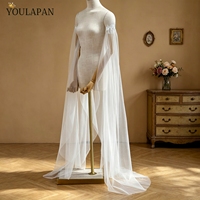 YouLaPan – manches de cape amovibles pour robe de mariée, avec fleurs en dentelle, longues manches en tulle, accessoires de robe de mariée séparables, VM32