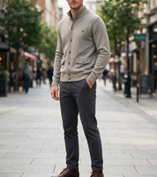 Pulls pour hommes automne-hiver, col montant, cardigan boutonné, poche à rabat, entièrement boutonné, maille fine, manches longues, tricot côtelé doux