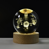 Veilleuse Boule de Cristal Décor Lune Décoration de Bureau Modèle Système Solaire Astronomie Décorations Lune Bois Massif Transparent