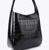 Bolso Hobo SHX Personalizado de Cuero Genuino en Color Sólido - Bolso de Hombro Negro Brillante con Bolsa Adicional