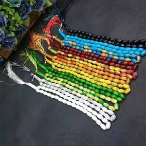 Venta al por mayor de cuentas de oración musulmanas (Dhikr/Tasbih) de resina en forma de arroz ovalado de 8 mm, 33 piezas, marca YASEEN, con borlas decorativas - estilo étnico - Product Image 1