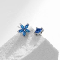 OEM Quadrat Sterling Silber Blume 5A Zirkonia Ohr stecker Fein Einzigartig Sommer Niedlich Kinder Blau Günstige Mädchen Saphir Ohrringe