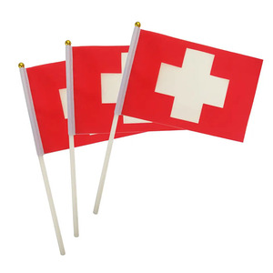 Promoción Venta al por mayor Fútbol Deportes Aficionados Mini Mano Ondeando Bandera Suiza Banderas de mano suizas - Product Image 1
