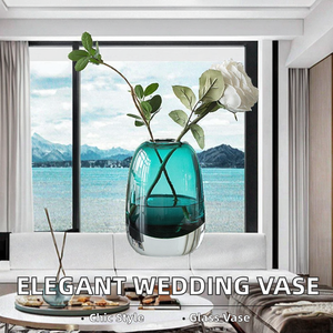 Jarrón de Vidrio Verde Azulado con Rosa Blanca y Hojas Verdes, Moderno Portaflores Decorativo - Product Image 2