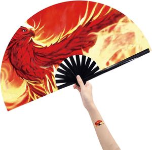 Abanico Plegable Grande de Bambú con Estampado de Fénix de Fuego, Abanico de Kung Fu con Fénix de Fuego para Festivales, Fiestas, Espectáculos, Decoración, Regalo - Product Image 1