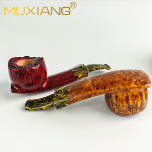 Muxiang Handmade Solid Wood Tobacco Pipe Straight Type Briarwood Sandalwood With Vulcanized Mouthpiece For Men - Product Image 3