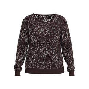 เสื้อแขนยาวถักลายฉลุสีน้ำตาลเข้มสำหรับผู้หญิงพร้อมแขนเสื้อแบบพับได้ สวมใส่สบายๆ ในชีวิตประจำวัน - Product Image 4