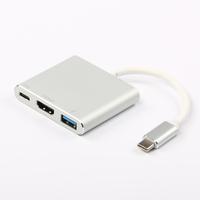 Kabel Aluminium Aloi, konektor berlapis emas Tipe C USB-C 3 in 1 4K30HZ USB DATA PD 100W adaptor untuk Macbook Samsung ponsel pintar